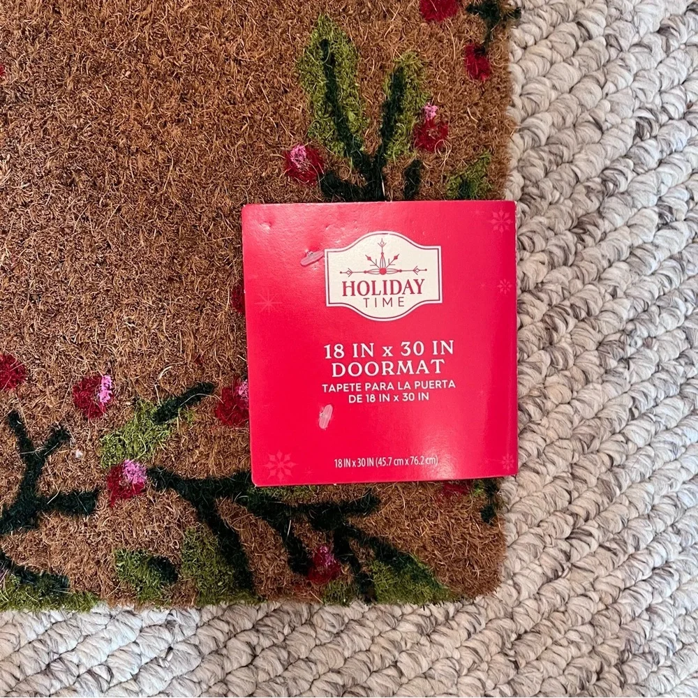 Holiday Time 18x30 Coir Doormat Winter Greenery & Red Berries NEW